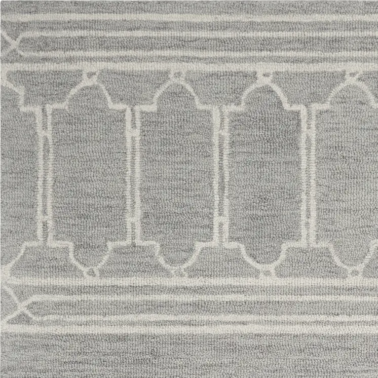 9' X 12' Gray And Light Gray Wool Geometric Hand Tufted Area Rug