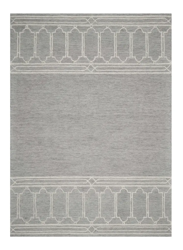9' X 12' Gray And Light Gray Wool Geometric Hand Tufted Area Rug