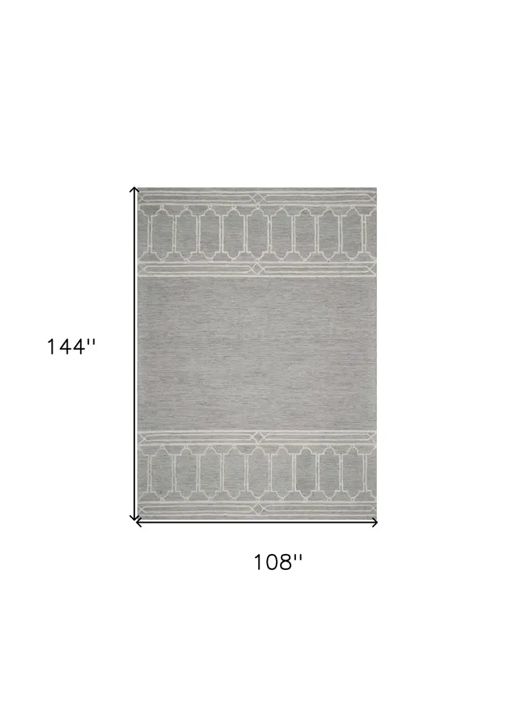 9' X 12' Gray And Light Gray Wool Geometric Hand Tufted Area Rug