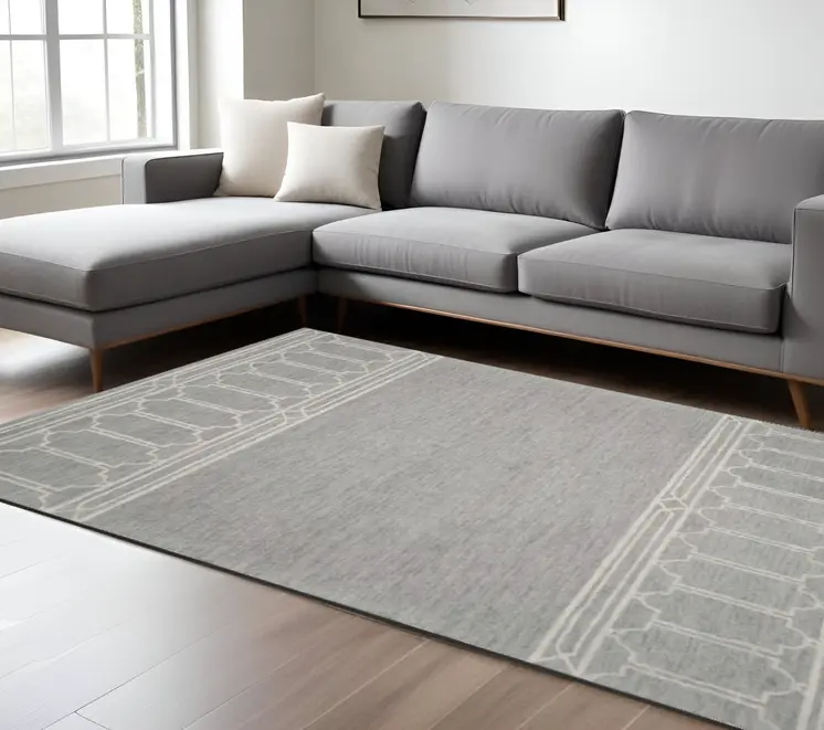 9' X 12' Gray And Light Gray Wool Geometric Hand Tufted Area Rug