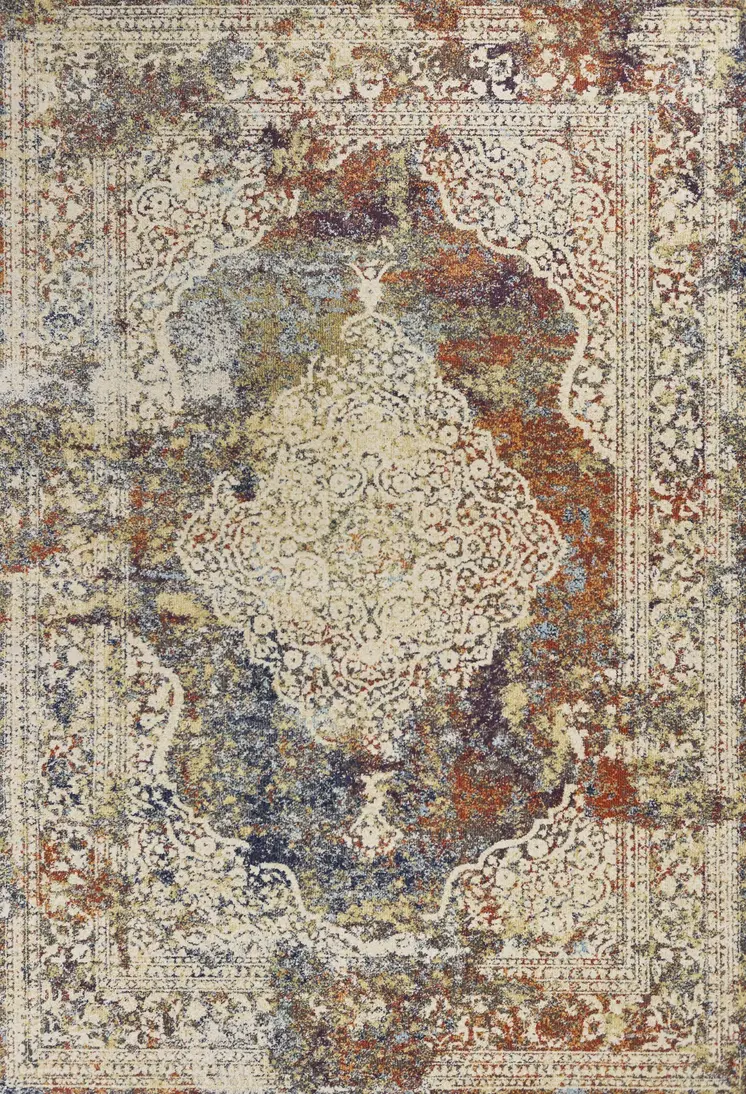 10' X 13' Ivory Blue and Orange Medallion Area Rug