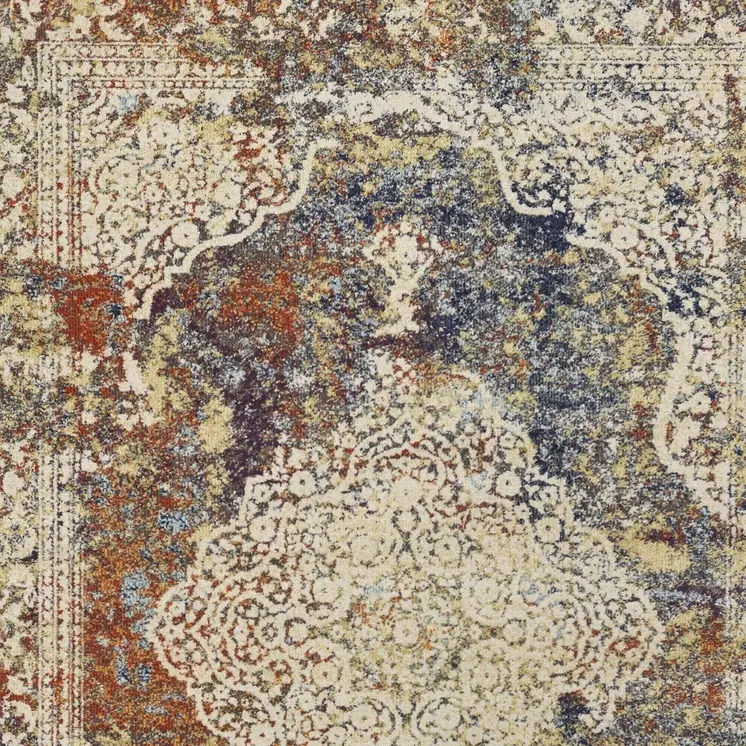 10' X 13' Ivory Blue and Orange Medallion Area Rug