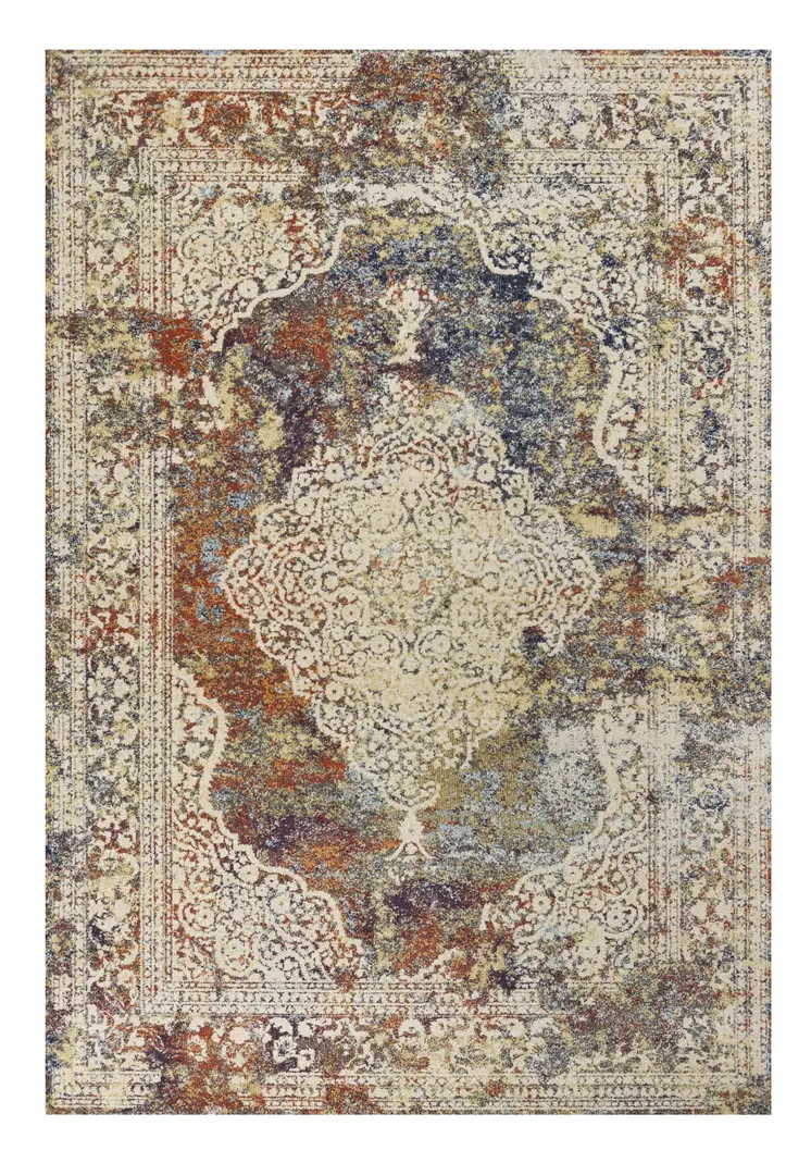 10' X 13' Ivory Blue and Orange Medallion Area Rug