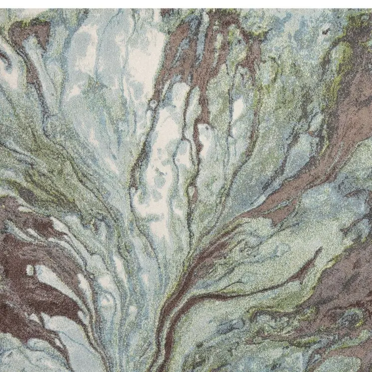 9' X 13'  Green And Brown Abstract Marble Area Rug