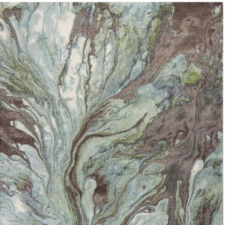 9' X 13'  Green And Brown Abstract Marble Area Rug