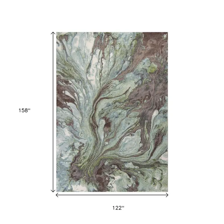 9' X 13'  Green And Brown Abstract Marble Area Rug