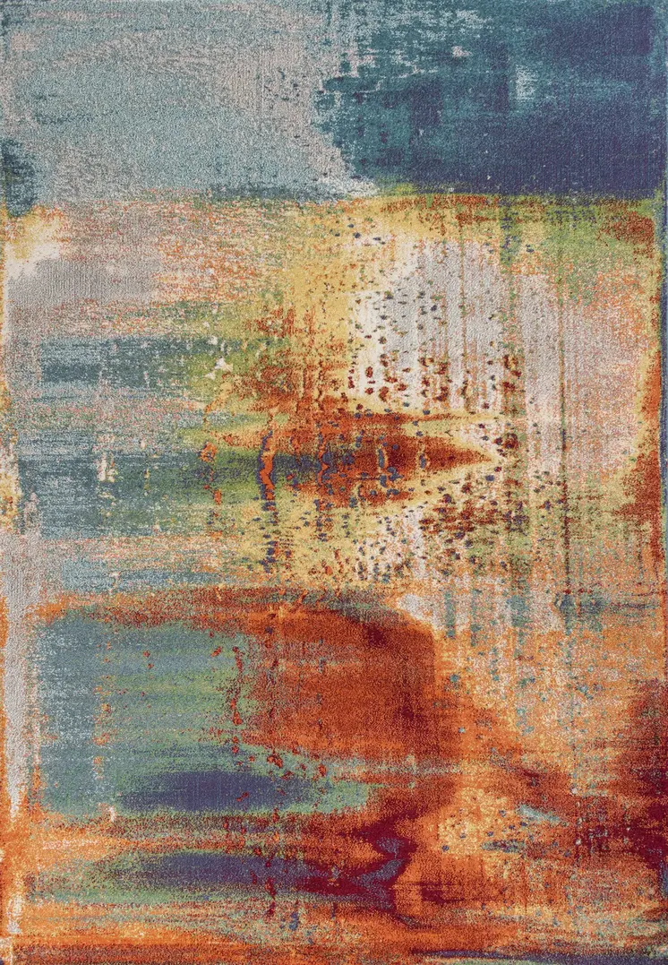 10' X 13' Blue Rust And Orange Abstract Area Rug