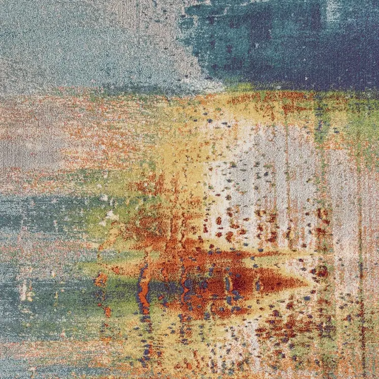 10' X 13' Blue Rust And Orange Abstract Area Rug