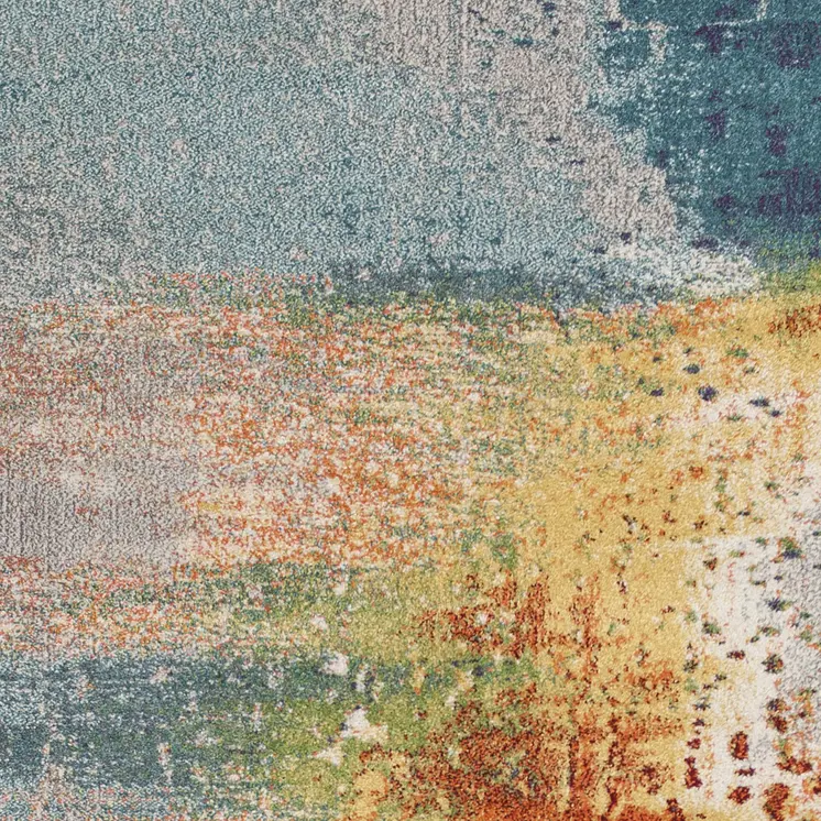 10' X 13' Blue Rust And Orange Abstract Area Rug
