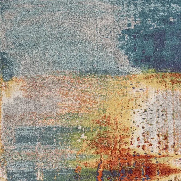 10' X 13' Blue Rust And Orange Abstract Area Rug