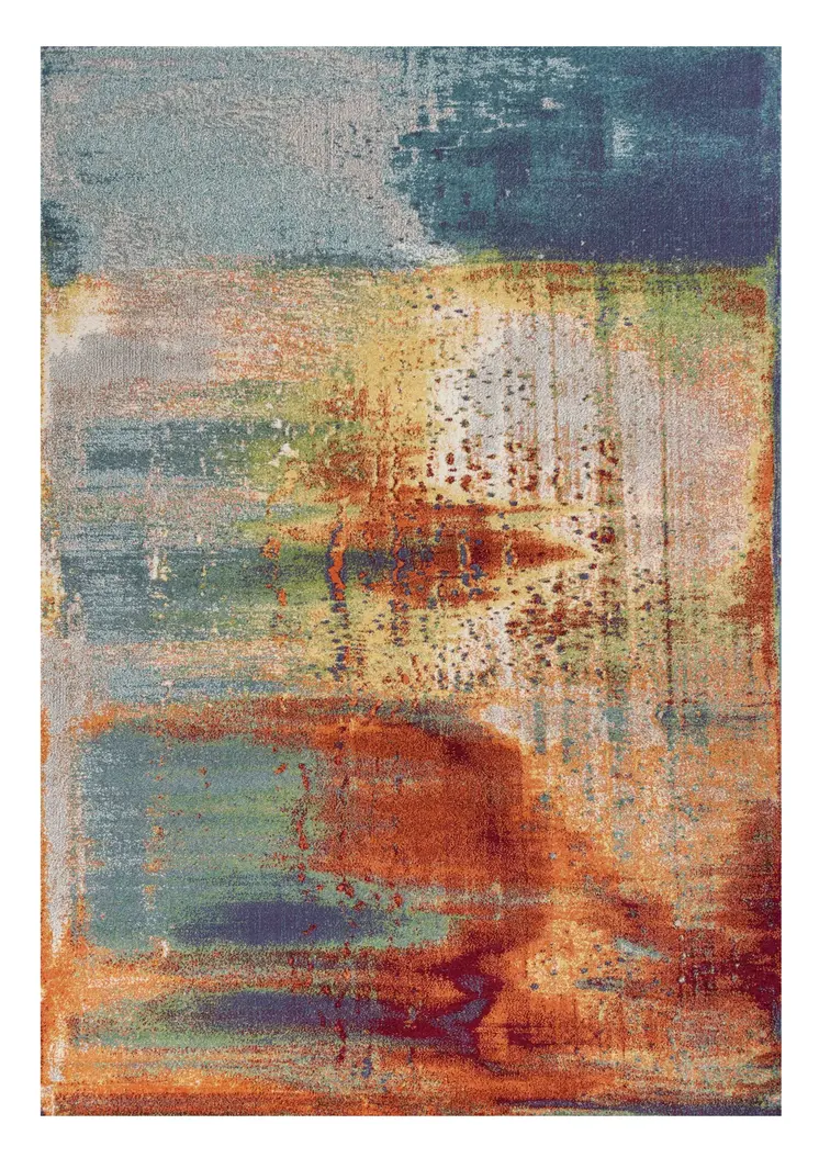 10' X 13' Blue Rust And Orange Abstract Area Rug