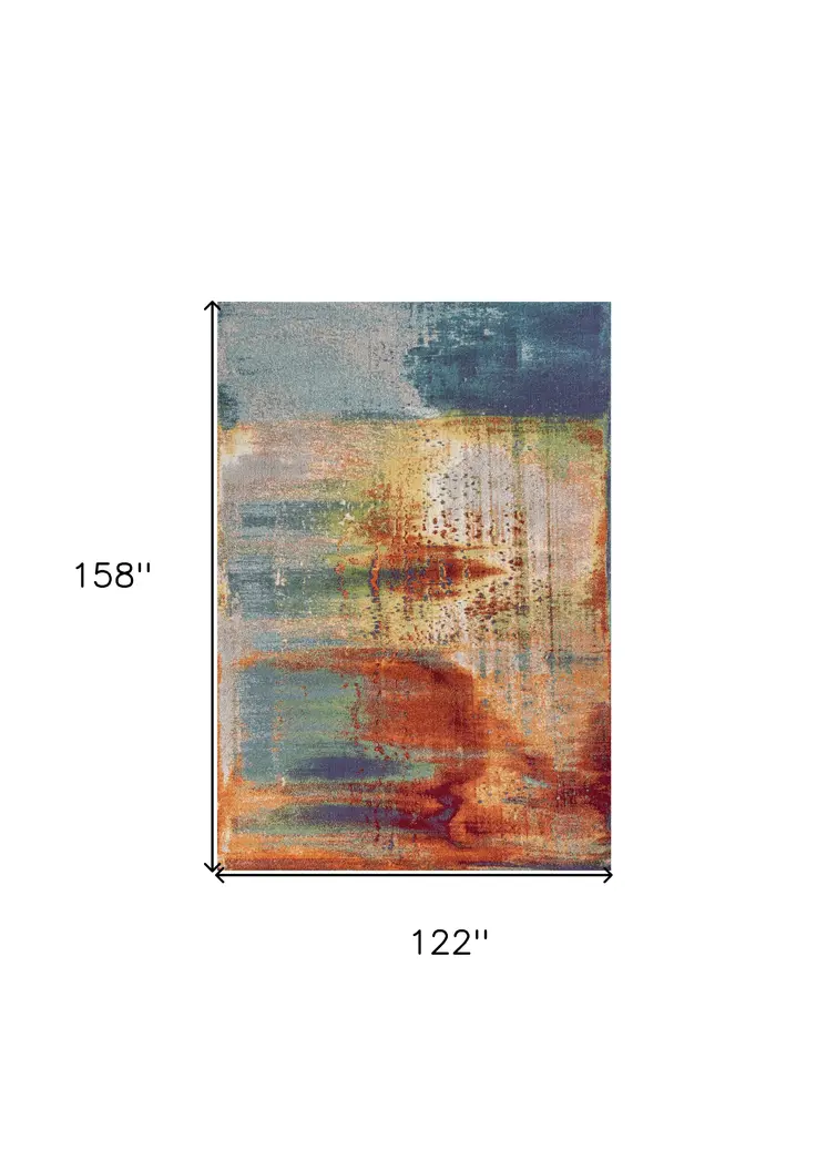 10' X 13' Blue Rust And Orange Abstract Area Rug