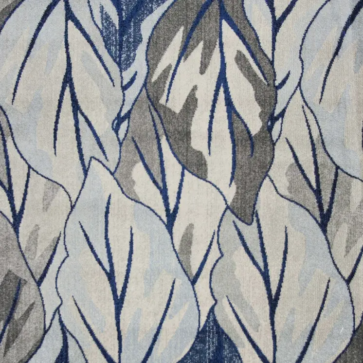 10' X 13' Gray And Navy Blue Botanical Leaves Area Rug