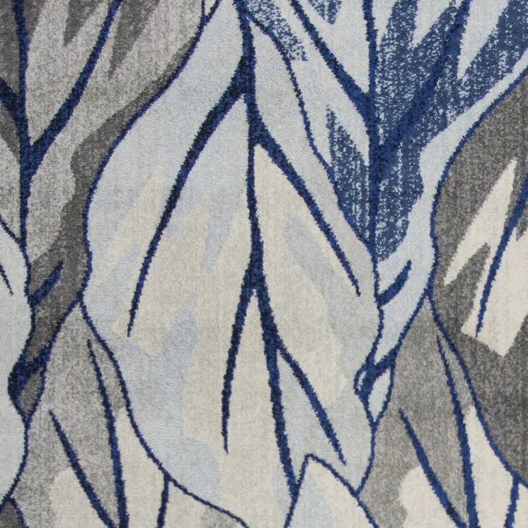 10' X 13' Gray And Navy Blue Botanical Leaves Area Rug