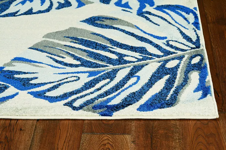 10' X 13' Gray And Blue Tropical Floral Area Rug