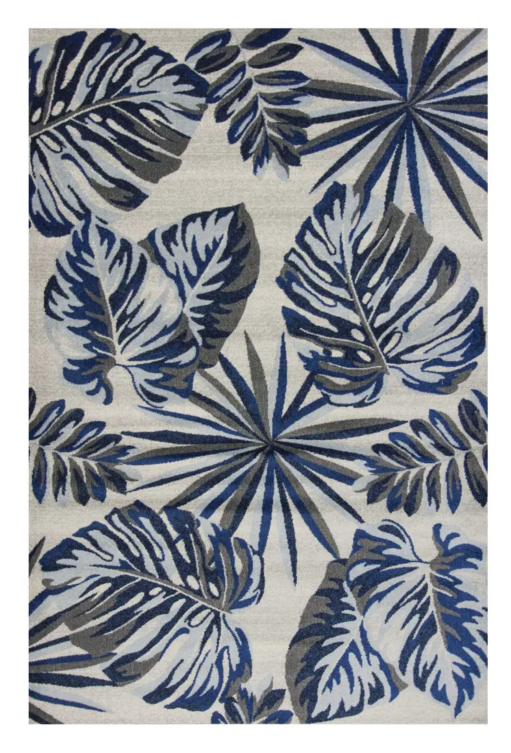 10' X 13' Gray And Blue Tropical Floral Area Rug