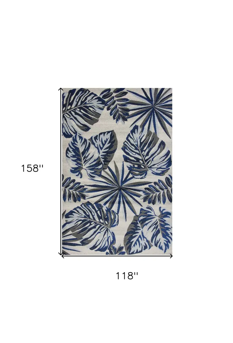 10' X 13' Gray And Blue Tropical Floral Area Rug