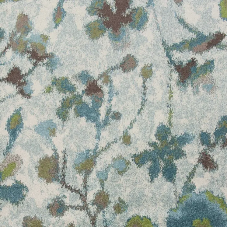 10' X 13' Teal Blue White And Green Floral Area Rug