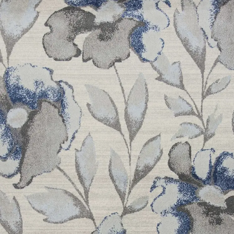 9' X 13' Blue And Gray Floral Area Rug