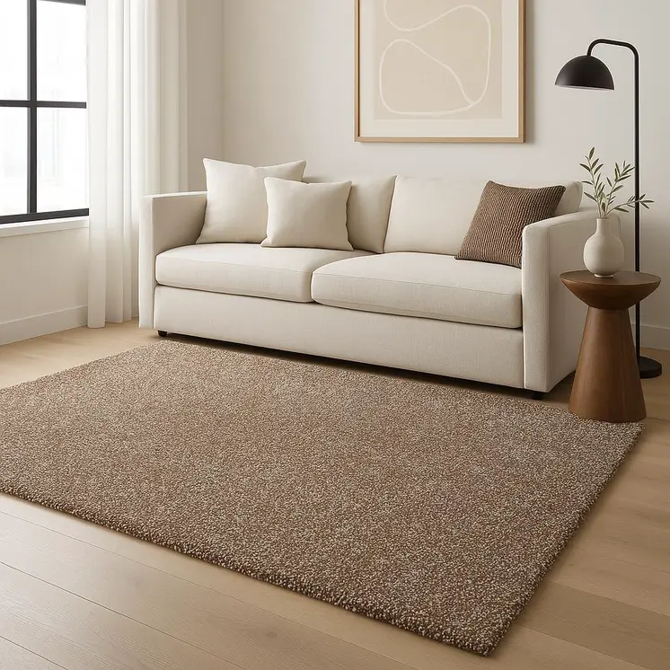 9' X 13' Beige Abstract Shag Hand Woven Area Rug