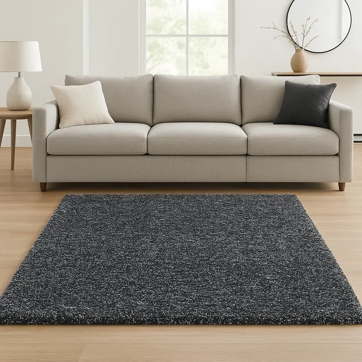 9' X 13' Black Abstract Shag Hand Woven Area Rug