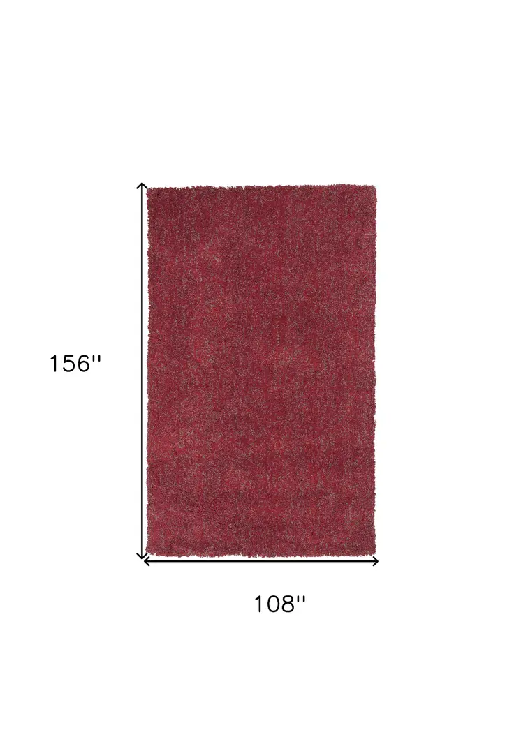 9' X 13' Red Shag Hand Woven Area Rug