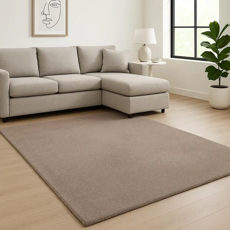 9' X 13' Beige Shag Hand Woven Area Rug