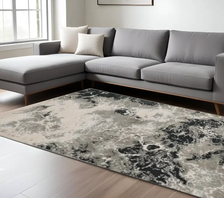 9' X 13'  Polyester Silver Area Rug