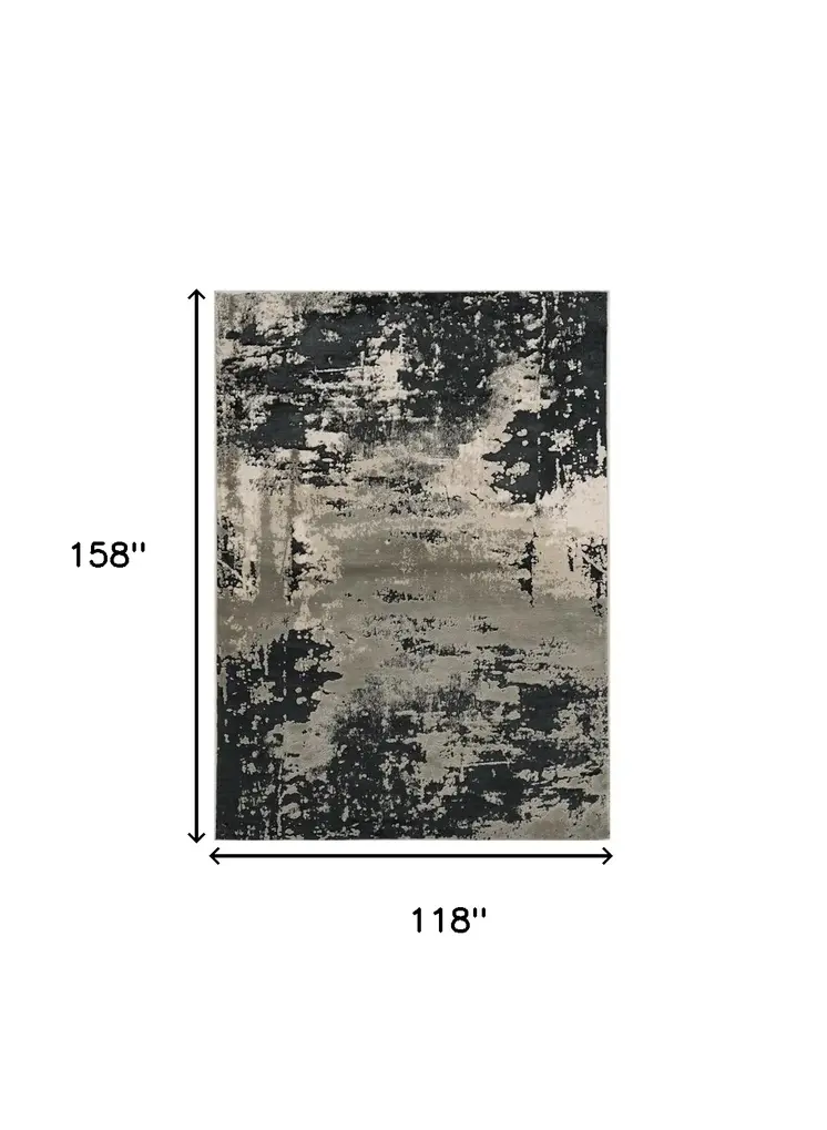 10' X 13' Silver And Charcoal Abstract Area Rug