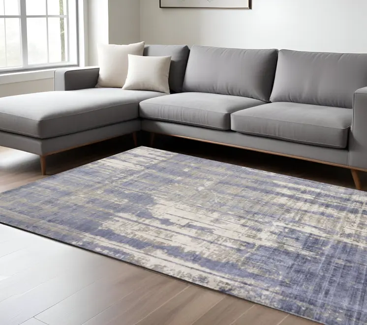 8' X 11' Blue and Gray Abstract Hand Loomed Area Rug