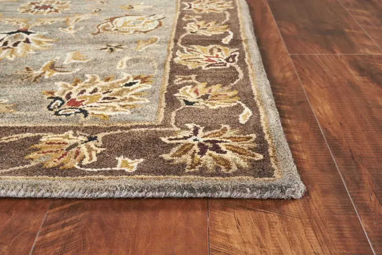 9' X 13' Gray Brown And Ivory New Zealand Lambs Wool Floral Hand Tufted Area Rug