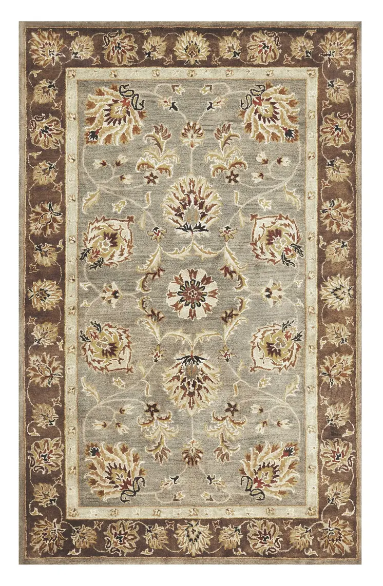 9' X 13' Gray Brown And Ivory New Zealand Lambs Wool Floral Hand Tufted Area Rug