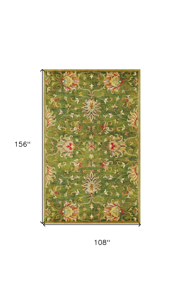 9' X 13' Wool Emerald Green Area Rug