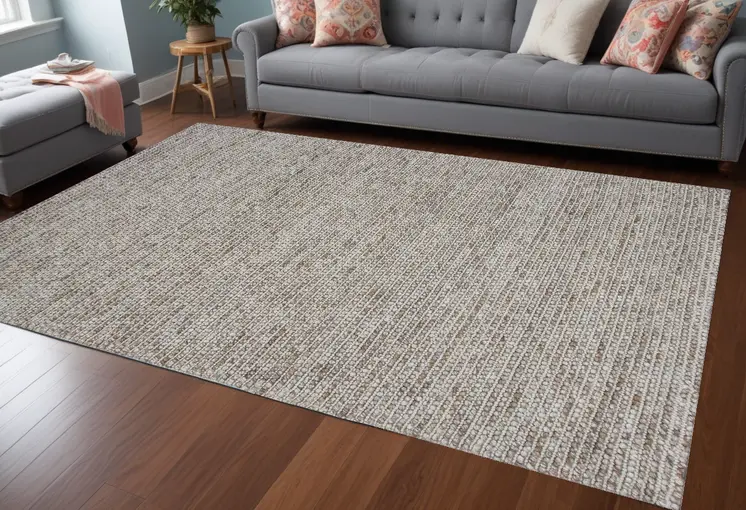 9' X 13' Natural Beige Hand Woven Knobby Loop Indoor Area Rug