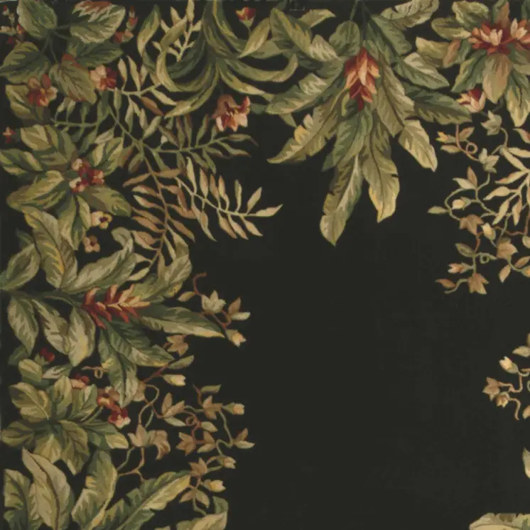 9' X 13' Green and Black Wool Tropical Floral Hand Tufted Area Rug