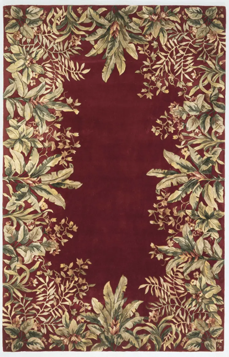 9' X 13' Ruby Red Wool Floral Hand Tufted Area Rug