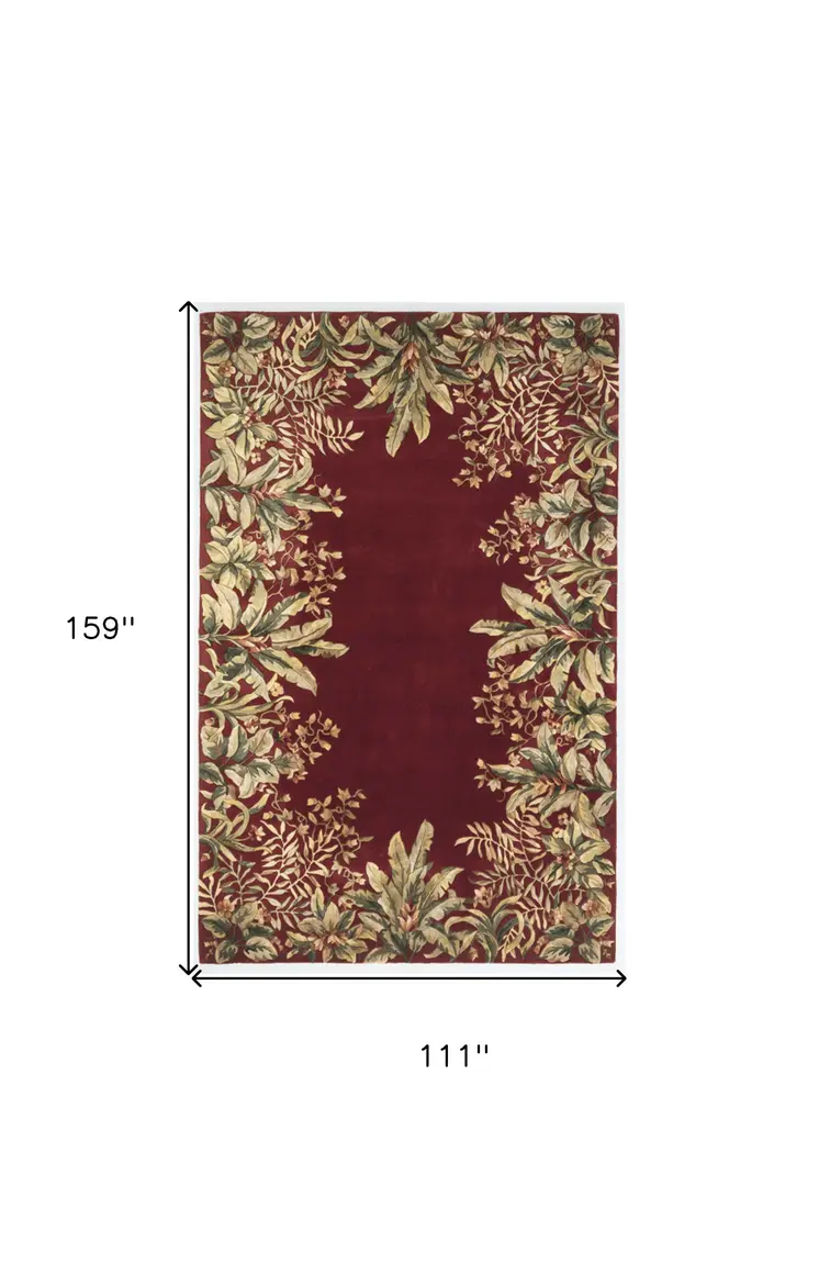 9' X 13' Ruby Red Wool Floral Hand Tufted Area Rug