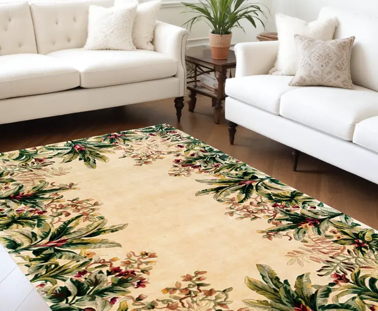 9' X 13' Ivory Wool Floral Hand Tufted Area Rug