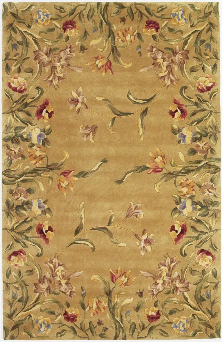 9' X 13' Golden Yellow Wool Floral Hand Tufted Area Rug