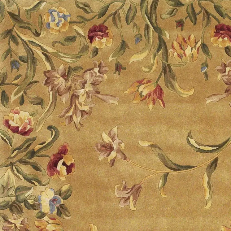 9' X 13' Golden Yellow Wool Floral Hand Tufted Area Rug
