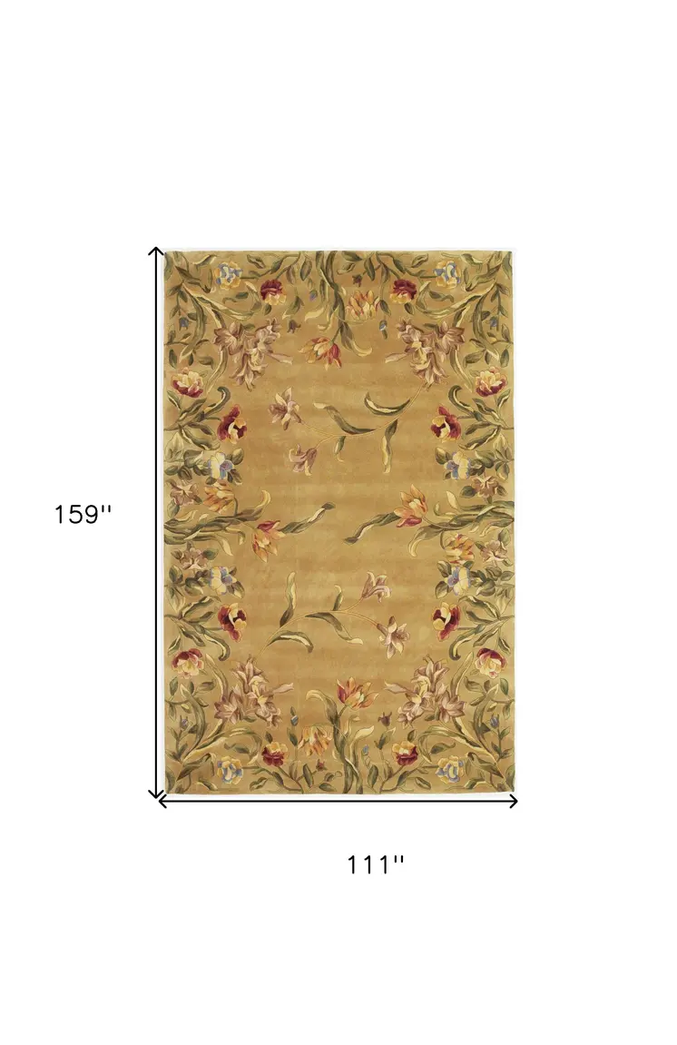 9' X 13' Golden Yellow Wool Floral Hand Tufted Area Rug