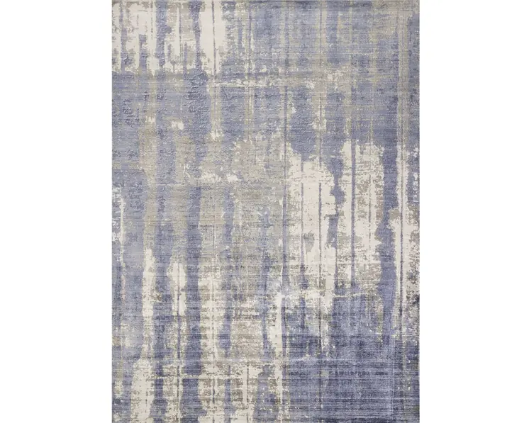 9' X 13' Grey Blue Hand Loomed Abstract Brushstroke Indoor Area Rug