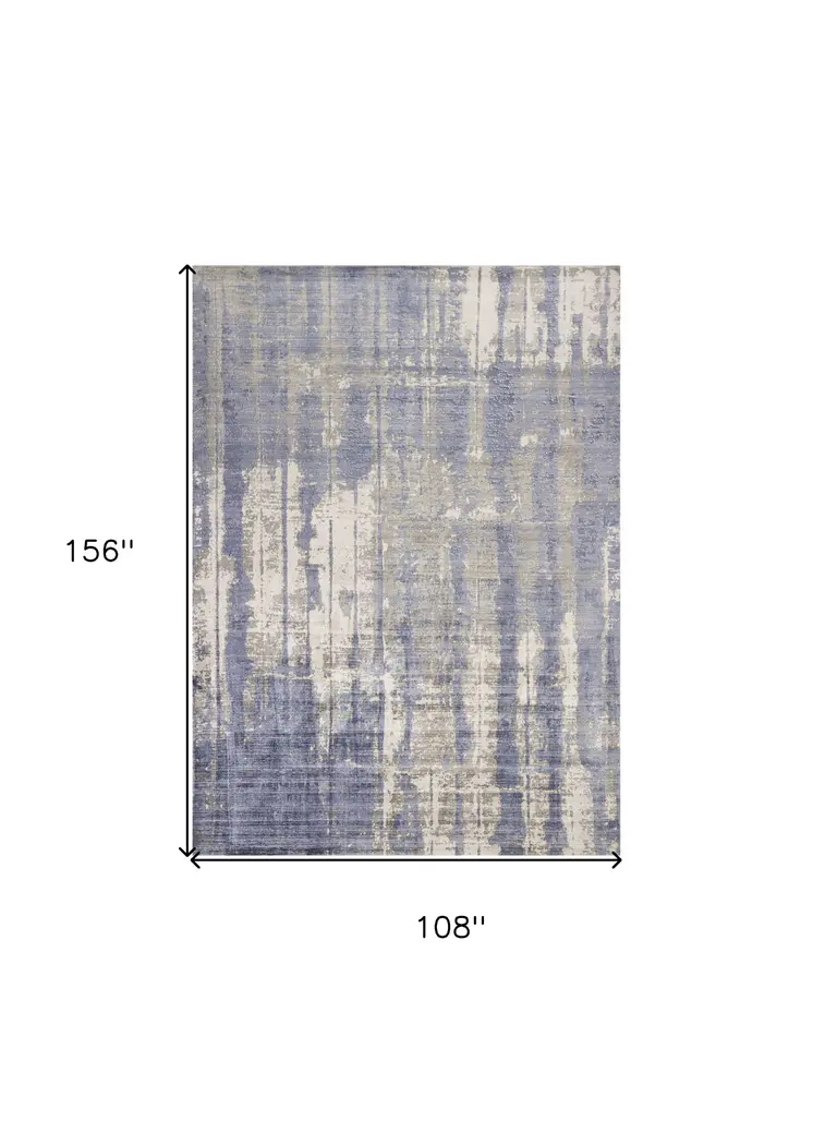 9' X 13' Grey Blue Hand Loomed Abstract Brushstroke Indoor Area Rug