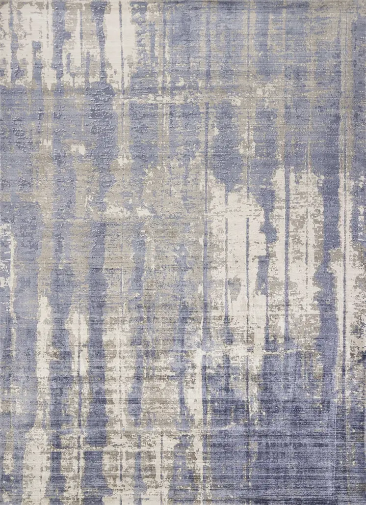 9' X 13' Grey Blue Hand Loomed Abstract Brushstroke Indoor Area Rug