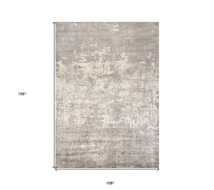 9' X 13' Beige Hand Loomed Abstract Brushstroke Indoor Area Rug