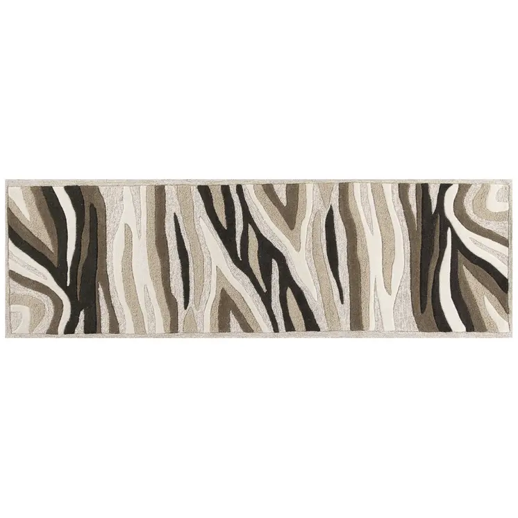 2' X 7' Natural Abstract Waves Wool Runner Rug