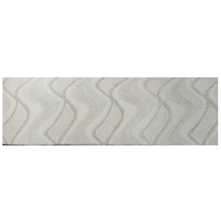 2' X 7' Ivory Abstract Waves Wool Runner Rug