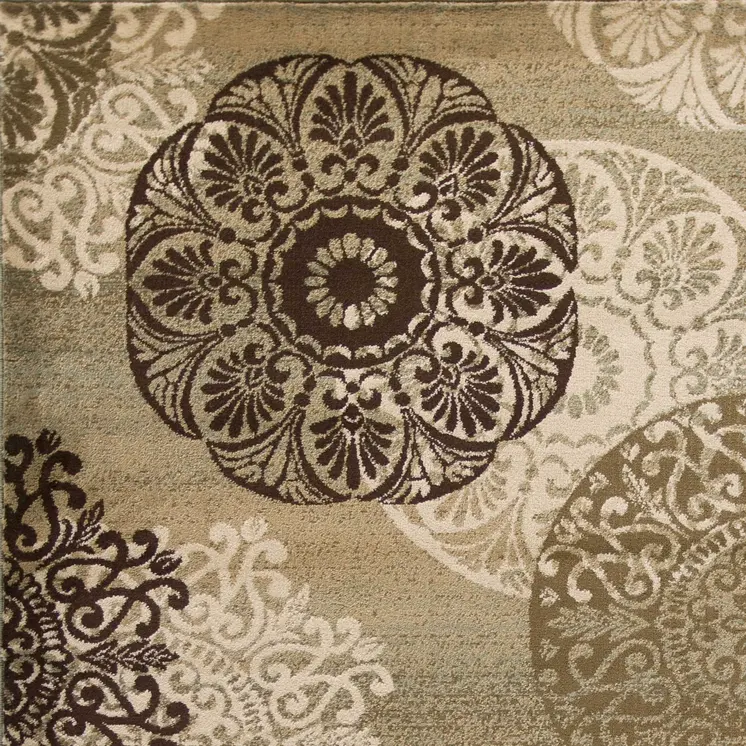 5' X 8' Sage Red And Black Floral Medallion Area Rug
