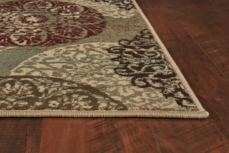 5' X 8' Sage Red And Black Floral Medallion Area Rug