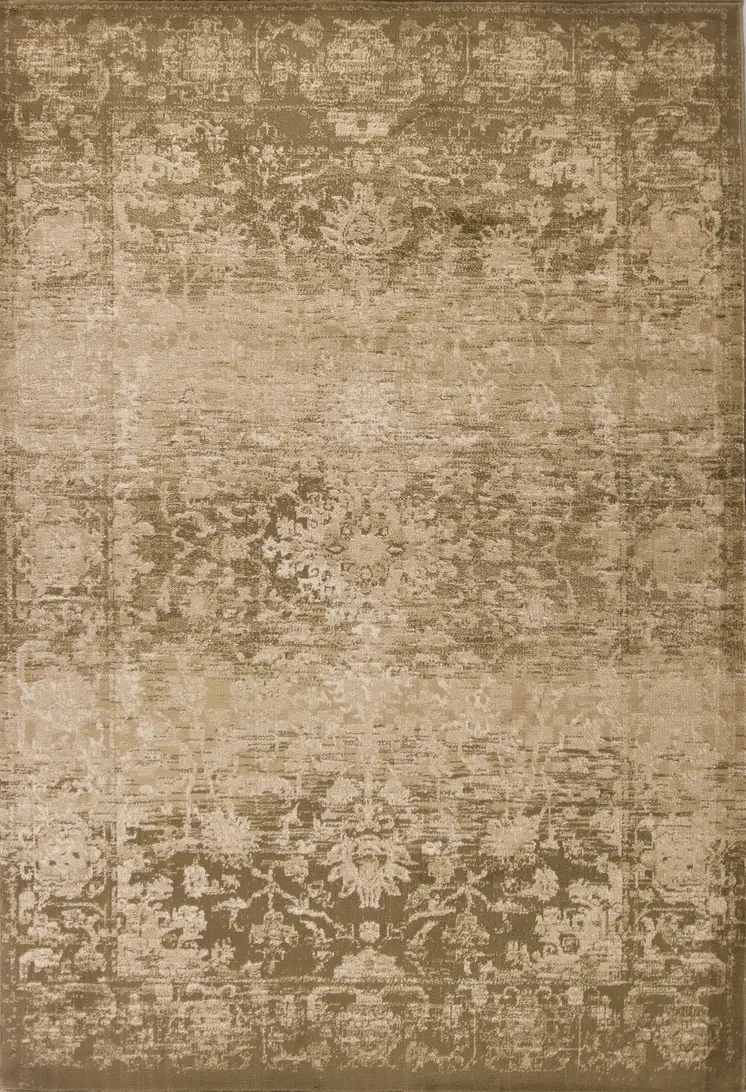5' X 8' Beige And Tan Floral Distressed Area Rug